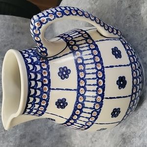 Vintage Polish Handmade pottery Pitcher EUC